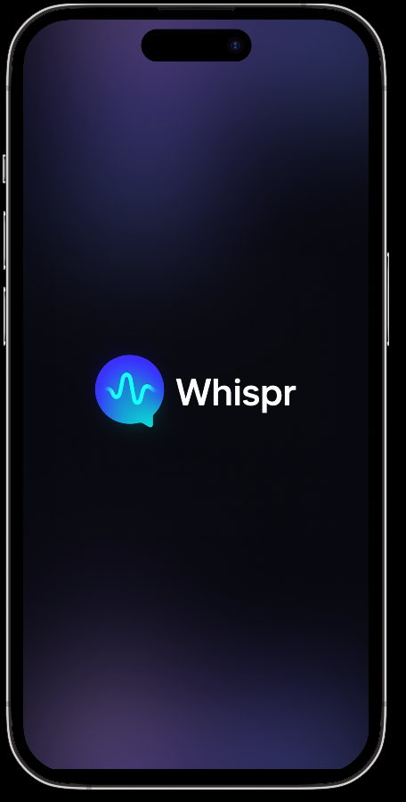 Whisper messaging app splash screen designed in Figma